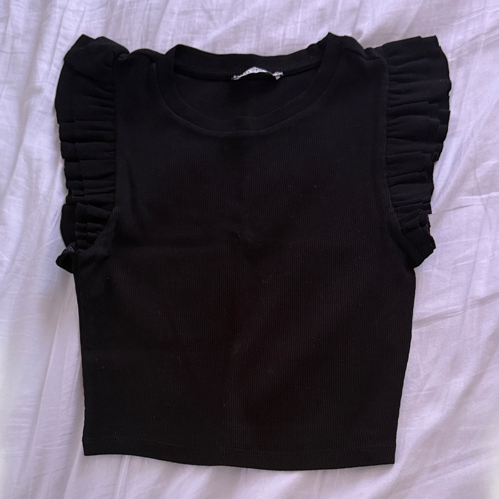 Zara Black Ruffle Sleeve Tank Top